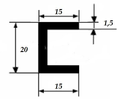 Заказать Швеллер 15х20х15х1,5 мм из алюминия 3 м 