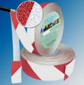 Лента сигнальная абразивная самоклеящаяся противоскользящая Antislip Sistems 50 мм крупная зернистость Бело-красная ролик 18,3м