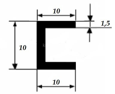 Заказать Швеллер 10х10х10х1,5 мм из алюминия 3 м 