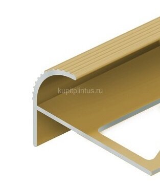 Заказать Профиль под плитку для ступеней F-образный 10 мм алюминий PV56-04 Золото матовое 2,7 м Заказать Профиль под плитку для ступеней F-образный 10 мм алюминий PV56-04 Золото матовое 2,7 м