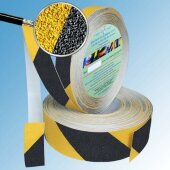 Лента сигнальная абразивная самоклеящаяся противоскользящая Antislip Sistems 25 мм крупная зернистость Желто-черная ролик 18,3м