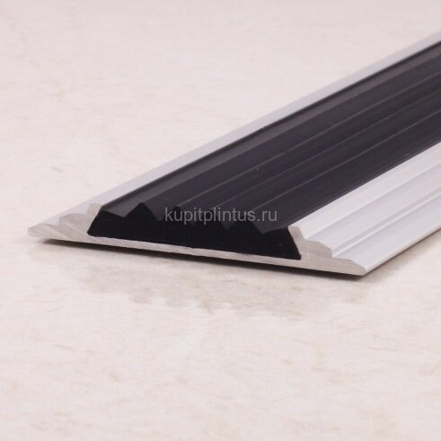 Заказать Порог одноуровневый с резиновой вставкой ПО-46 серебро матовое - черный 2,7 м 