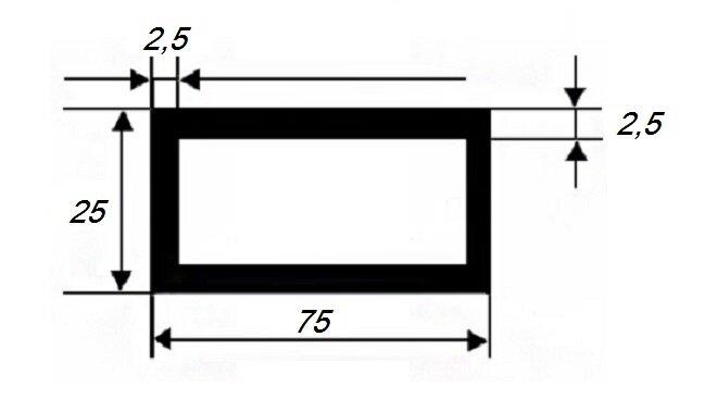 Заказать Бокс прямоугольный 25х75х2,5 мм из алюминия 3 м 