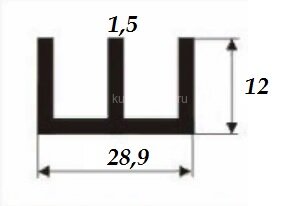 Заказать Ш-образный профиль 28,9х12х1,5 мм из алюминия 3 м 