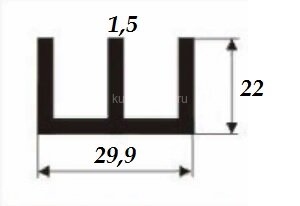 Заказать Ш-образный профиль 29,9х22х1,5 мм из алюминия 3 м Заказать Ш-образный профиль 29,9х22х1,5 мм из алюминия 3 м