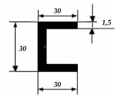 Заказать Швеллер из анодированного алюминия 30х30х30х1,5 мм Серебро 3 м 