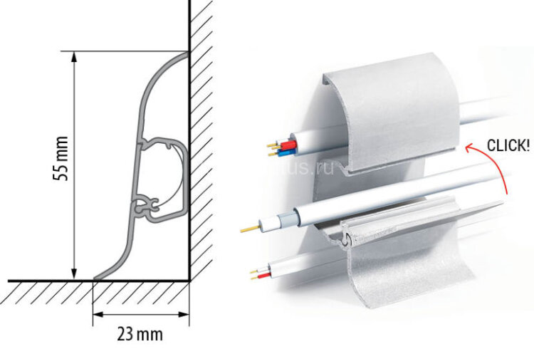 Заказать Плинтус напольный из алюминия Cezar LP55 с кабель-каналом 2,5 м 