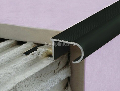 Заказать Алюминиевый профиль для ступеней овальный (ZET OWAL) с рифлением 10 мм PV49-19 черный блестящий 2,7 м 