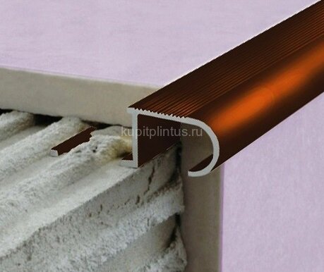 Заказать Алюминиевый профиль для ступеней овальный (ZET OWAL) с рифлением 10 мм PV49-11 коричневый блестящий 2,7 м 