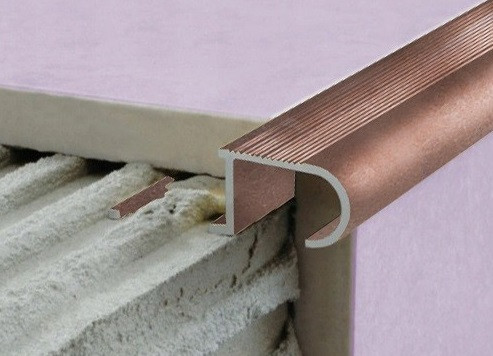 Заказать Алюминиевый профиль для ступеней овальный (ZET OWAL) с рифлением 10 мм PV49-14 розовый матовый 2,7 м 
