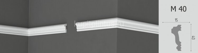 Заказать Молдинг 40х15 мм Де-Багет XPS POLYMER М 40 белый 2 м Заказать Молдинг 40х15 мм Де-Багет XPS POLYMER М 40 белый 2 м