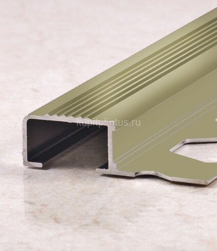 Заказать Профиль для ступеней с рифлением П-образный 20х12 мм PV52-09 шампань блестящая 2,7 м Заказать Профиль для ступеней с рифлением П-образный 20х12 мм PV52-09 шампань блестящая 2,7 м