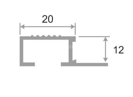 Заказать Профиль для ступеней с рифлением П-образный 20х12 мм PV52-03 серебро блестящее 2,7 м Заказать Профиль для ступеней с рифлением П-образный 20х12 мм PV52-03 серебро блестящее 2,7 м