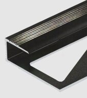 Алюминиевый профиль для ламината оконечный Panel "L" с рифлением 12 мм PV45-18 черный матовый 2,7 м Алюминиевый профиль для ламината оконечный Panel "L" с рифлением 12 мм PV45-18 черный матовый 2,7 м