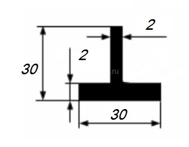 Заказать Тавр 30х30х2 мм из алюминия 3 м Заказать Тавр 30х30х2 мм из алюминия 3 м