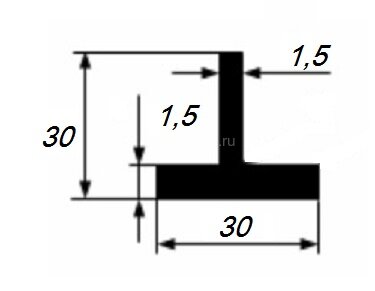 Заказать Тавр 30х30х1,5 мм из алюминия 3 м 