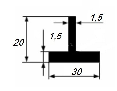 Заказать Тавр 30х20х1,5 мм из алюминия 3 м 