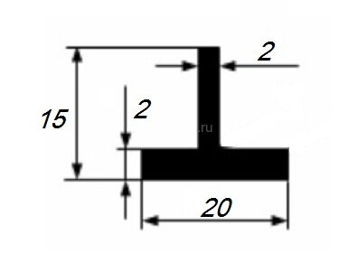 Заказать Тавр 20х15х2 мм из алюминия 3 м Заказать Тавр 20х15х2 мм из алюминия 3 м