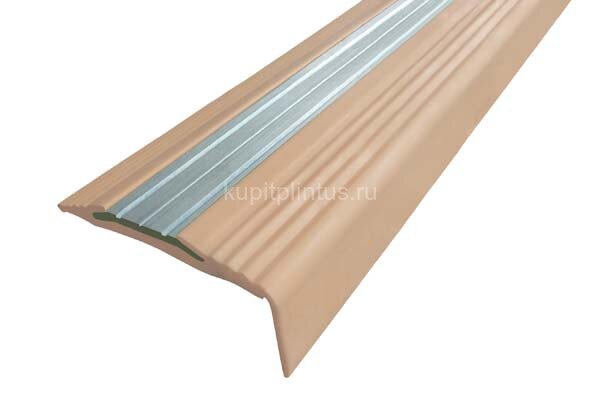 Заказать Профиль угловой противоскользящий из термоэластопласта со вставкой из алюминия NoSlipper 49,4х18 мм Алюминий-Бежевый 2,7 м 