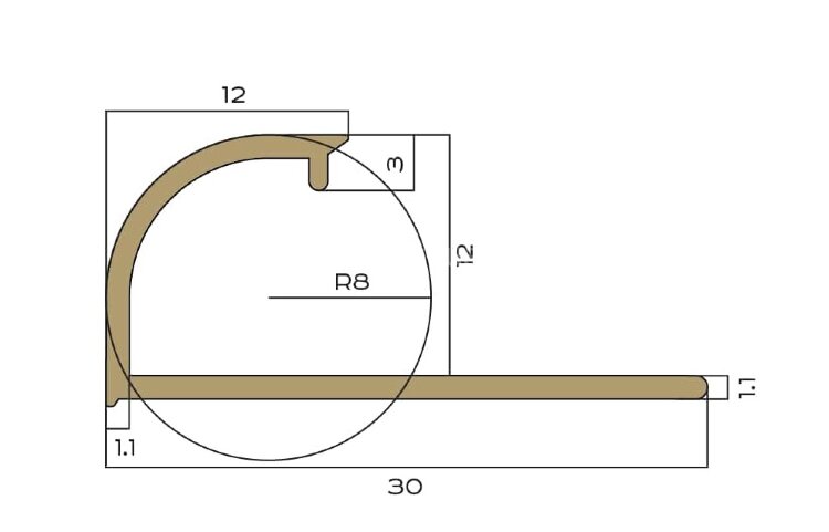 Заказать Профиль для плитки С-образный латунный 12 мм NEEXY PVL18-01 P полированный 2.7м 