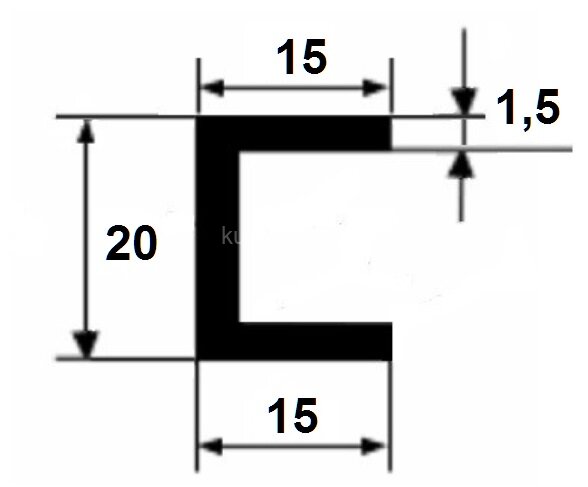 Заказать Алюминиевый швеллер 15х20х15х1,5 мм анодированный серебро 3 м 