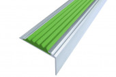 Профиль угловой алюминиевый противоскользящий со вставкой из термоэластопласта Стандарт 38х20 мм Алюминий-Зеленый 2,7м