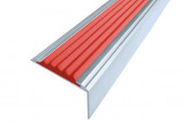 Профиль угловой алюминиевый противоскользящий со вставкой из термоэластопласта Стандарт 38х20 мм Алюминий-Красный 2,7м