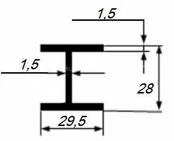 Заказать Двутавр 29,5х28х29,5х1,5 мм под 25 мм из алюминия 3 м Заказать Двутавр 29,5х28х29,5х1,5 мм под 25 мм из алюминия 3 м