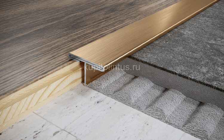 Заказать Т-профиль стальной с алюминиевой вставкой 32 мм FTA 32 GS золото сатинированное 2,7 м 