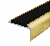 Угловой порог алюминиевый противоскользящий 22х42 мм Д01 КР люкс Золото (черная вставка) 2,7 м