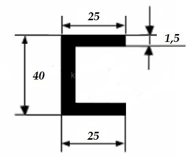 Заказать Швеллер 25х40х25х1,5 мм из алюминия 3 м Заказать Швеллер 25х40х25х1,5 мм из алюминия 3 м