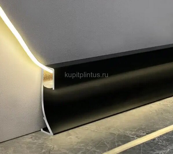 Заказать Алюминиевый плинтус с подсветкой LED с экраном  71 мм ПО-193 черный матовый 2,7 м 