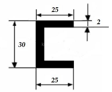 Заказать Швеллер 25х30х25х2 мм из алюминия 3 м Заказать Швеллер 25х30х25х2 мм из алюминия 3 м