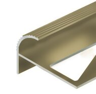 Профиль под плитку для ступеней F-образный 12 мм алюминий PV57-09 Шампань блестящая 2,7 м Профиль под плитку для ступеней F-образный 12 мм алюминий PV57-09 Шампань блестящая 2,7 м