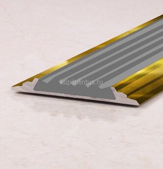Заказать Порог одноуровневый с резиновой вставкой ПО-46 золото глянец - серый 2,7 м Заказать Порог одноуровневый с резиновой вставкой ПО-46 золото глянец - серый 2,7 м
