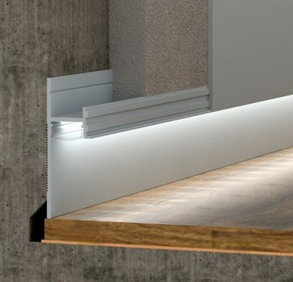 Заказать Алюминиевый плинтус теневой с LED подсветкой с экраном ПО-195 серебро матовое 2,7 м 